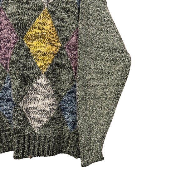 Vintage 90s Argyle Knit Sweater Wool Blend Green Eclectic Clothing - Picture 3 of 8